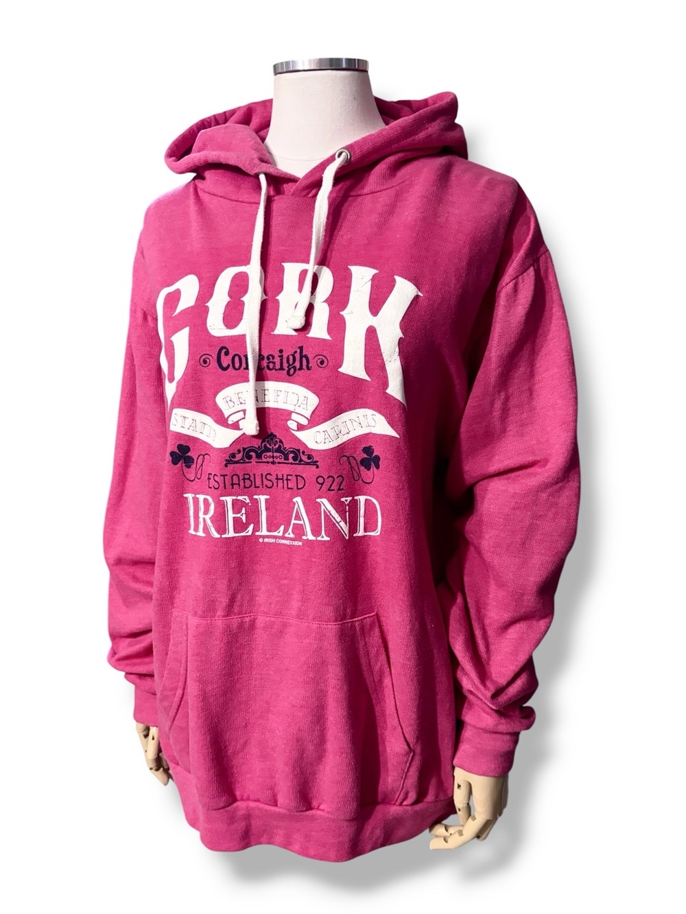 IRISH CONNEXXION Pink Grindle Hoodie “Cork Established 922 Ireland” Size Large